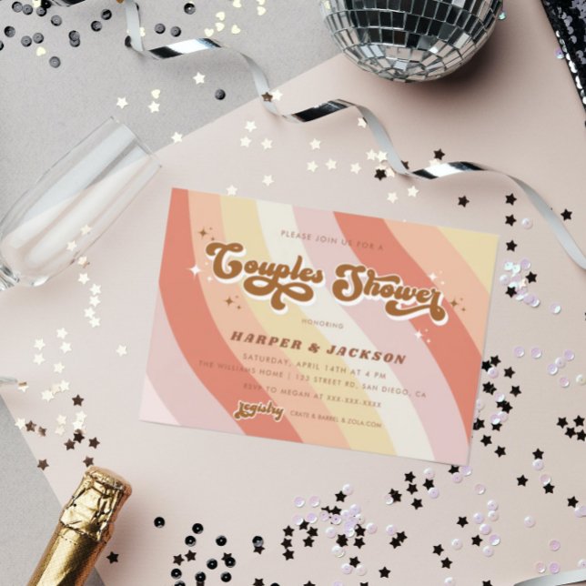 Invitación Naranja Retro 70 Ducha de parejas (Subido por el creador)