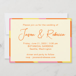 Invitación Naranja Retro 70 Rosa Amarillo todo en un Boda
