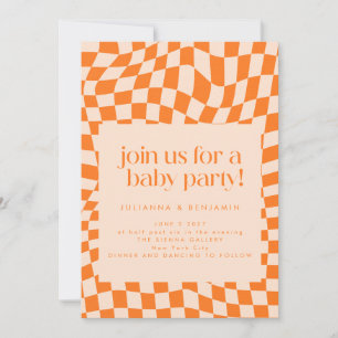 Invitación Naranja Retro Abstracto Cuadrícula de Bebé