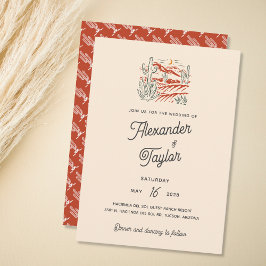 Invitación Naranja retro audaz Saguaro Cactus Boda del desier