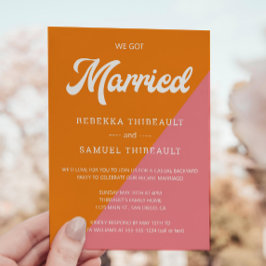 Invitación Naranja retro Boda de bloque de color rosa Fiesta 