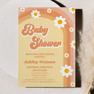 Invitación Naranja Retro Daisy Flower Baby Shower