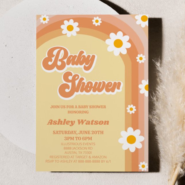 Invitación Naranja Retro Daisy Flower Baby Shower (Subido por el creador)