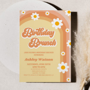 Invitación Naranja Retro Daisy Flower Cumpleaños Brunch Fiest