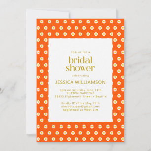 Invitación Naranja retro Daisy Flowers Cute Bridal Shower