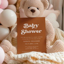 Invitación Naranja retro de diseño Baby Shower