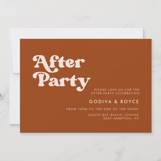 Invitación Naranja retro elegante Boda tras fiesta (Anverso)