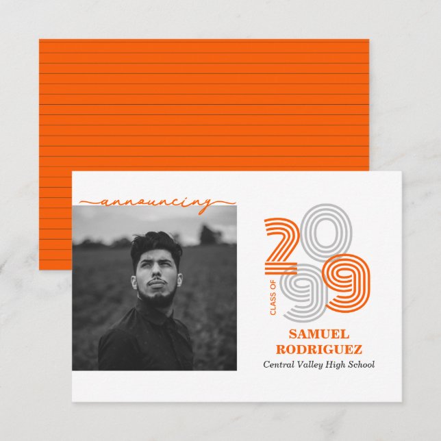 Invitación Naranja Retro Gran Número Clase de Foto (Anverso / Reverso)