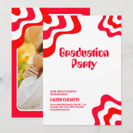 Invitación Naranja Retro Groovy Foto Graduación