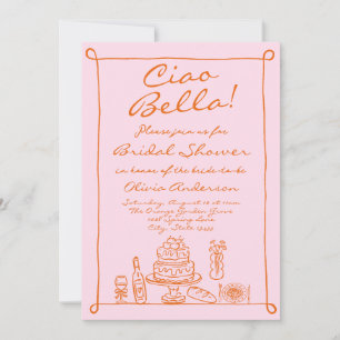 Invitación Naranja retro mano rosada deslumbró ducha de novia