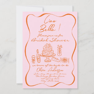 Invitación Naranja retro mano rosada deslumbró ducha de novia