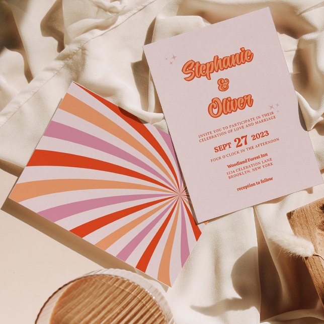 Invitación Naranja retro moderno Terracotta Boda de los años  (Subido por el creador)