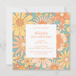 Invitación Naranja Retro Peach Botanical Green 60 cumpleaños