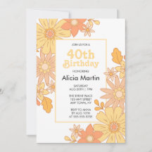 Naranja Retro Peach Flora Groovy 40 cumpleaños