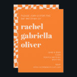 Invitación Naranja retro Resumen Checkerboard Bat Mitzvah<br><div class="desc">Naranja retro Resumen Invitación a Mitzvah con RSVP incluida</div>