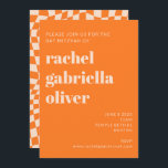 Invitación Naranja retro Resumen Checkerboard Bat Mitzvah<br><div class="desc">Naranja retro Resumen Invitación a Mitzvah con RSVP incluida</div>