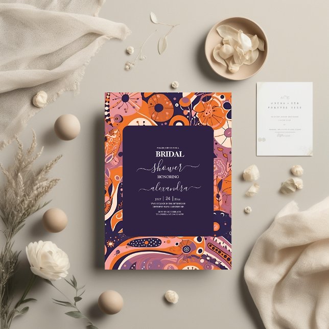 Invitación Naranja retro rubor rosa púrpura novia (Subido por el creador)