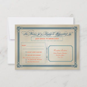 Invitación Naranja Retro, Turquesa y Azul RSVP de Boda DIY