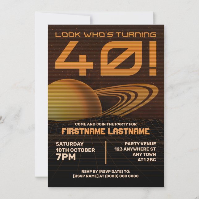 Invitación Naranja Retrowave 40th Birthday Party Invitation (Anverso)