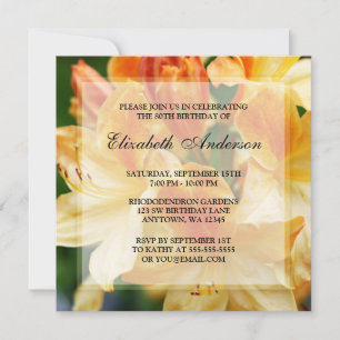 Invitación Naranja Rhododendron Flowers 80º cumpleaños