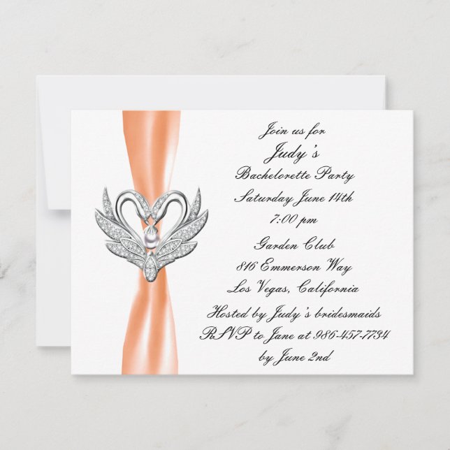 Invitación Naranja Ribbon Silver Caña Bachelorette Party (Anverso)