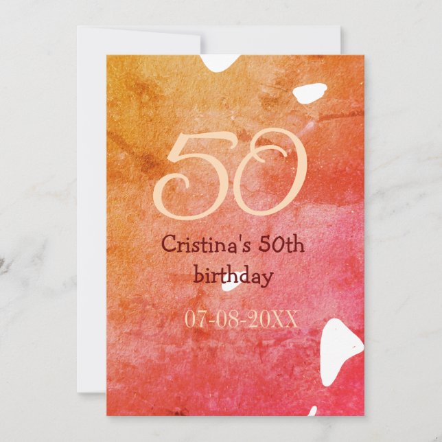 Invitación Naranja rojo 50 cumpleaños fecha de añadir nombre  (Anverso)