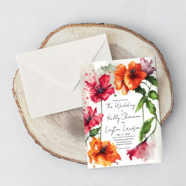 Invitación Naranja Rojo Artístico Vibrante Boda Floral Anemon (Subido por el creador)