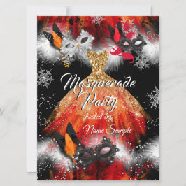 Invitación Naranja rojo Fiesta de mascarada mascara fuego de 