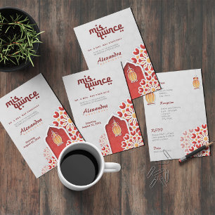Invitación Naranja Rojo Flor Amarilla Noche Arábiga Quinceañe