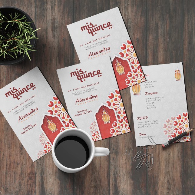 Invitación Naranja Rojo Flor Amarilla Noche Arábiga Quinceañe (Subido por el creador)