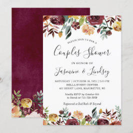 Invitación Naranja Rojo Otoño Boda Floral Ducha Parejas 