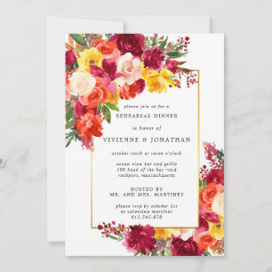 Invitación Naranja Rojo Rosa Amarillo Ensayo Floral Cena