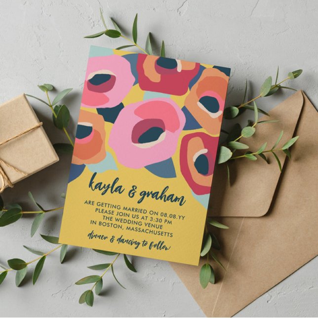 Invitación Naranja Rojo Rosa Flores Modernas Boda informal (Subido por el creador)