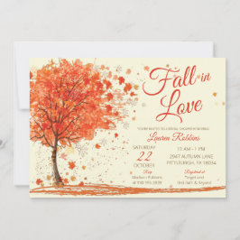 Invitación Naranja Rojo se enamora y cae en ducha de novia en