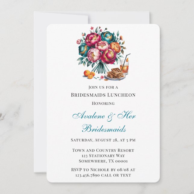 Invitación Naranja Rojo verde azulado Bouquet Floral Bridesma (Anverso)
