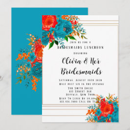 Invitación Naranja Rojo verde azulado Floral Bridesmaids Invi