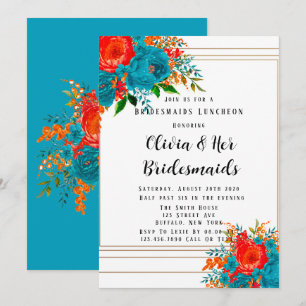 Invitación Naranja Rojo verde azulado Floral Bridesmaids Invi
