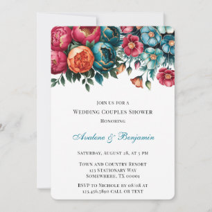 Invitación Naranja Rojo verde azulado Floral Oro Boda Parejas