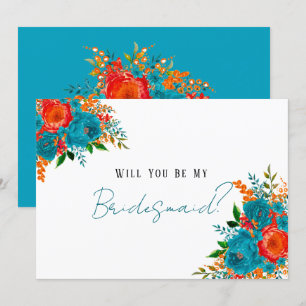 Invitación Naranja Rojo verde azulado Floral Serás Mi Novia