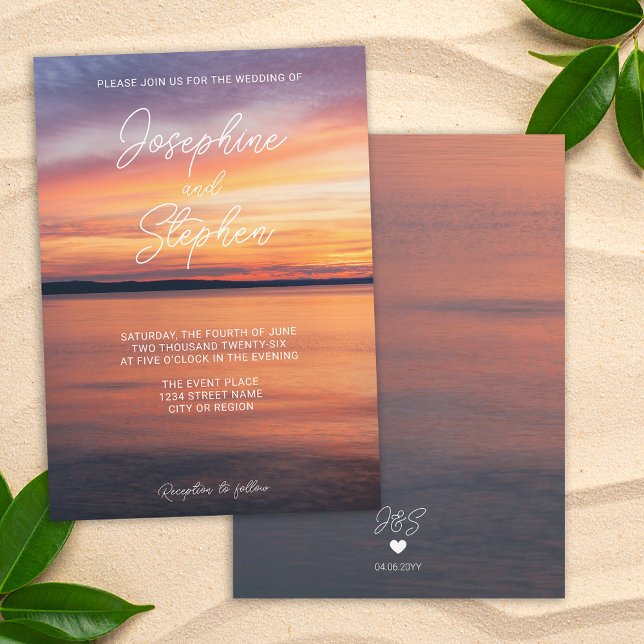 Invitación Naranja romántico atardecer sobre Boda del Lago Se (Subido por el creador)