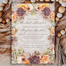 Invitación Naranja romántico Rust Otoño Floral Bridal Shower
