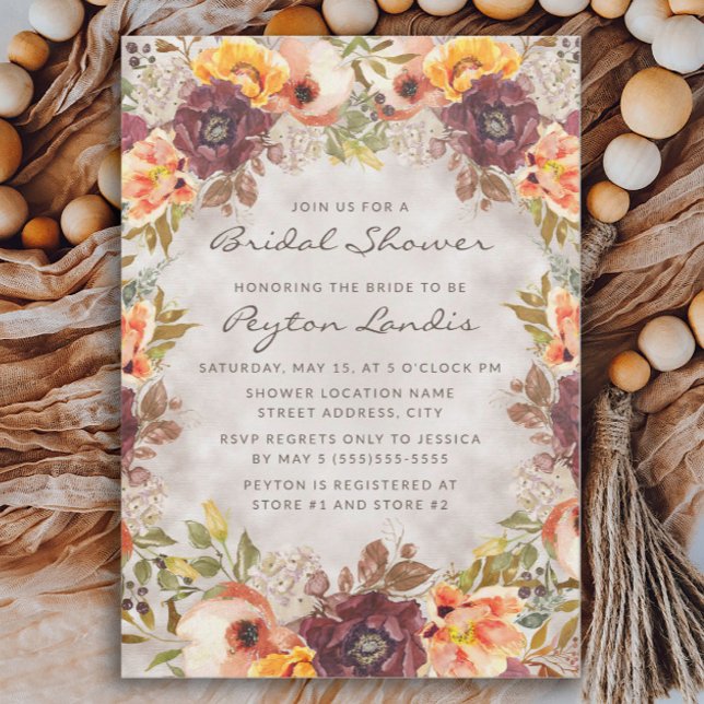 Invitación Naranja romántico Rust Otoño Floral Bridal Shower (Subido por el creador)