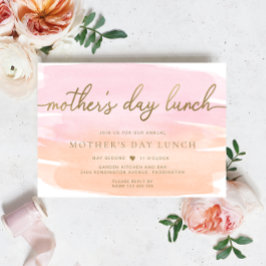 Invitación Naranja rosa acuarela oro almuerzo del día de la m