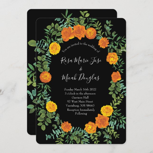 Invitación Naranja Rosa   Boda Floral (Anverso / Reverso)