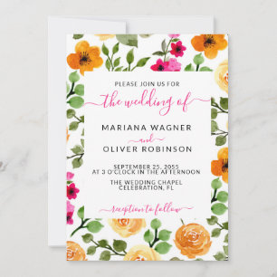 Invitación Naranja rosa Boda floral veraniego