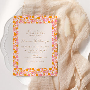 Invitación Naranja rosa Boho Floral Cute Brite Shower