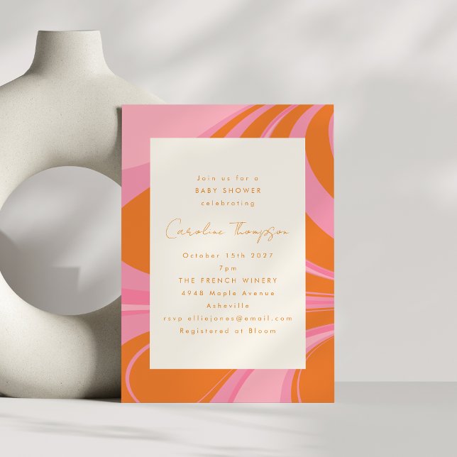Invitación Naranja Rosa Boho Resumen Mármol Baby Shower (Subido por el creador)