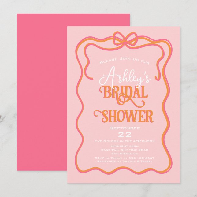 Invitación Naranja Rosa  Bridal De Marco Ondulado Audaz (Anverso / Reverso)