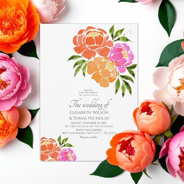 Invitación Naranja rosa brillante Boda de verano con flores d (Subido por el creador)