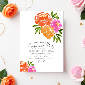 Invitación Naranja rosa brillante Boda de verano con flores d